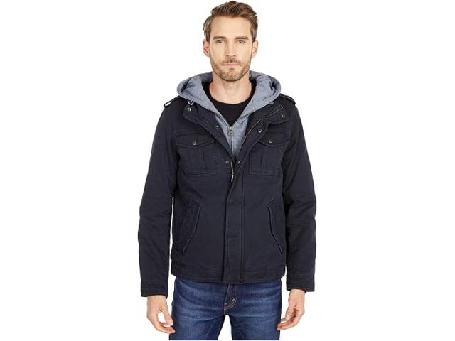 (取寄) リーバイス メンズ ツー-ポケット ブーディ ウィズ ジップ アウト ジャージ ビブ/フード アンド シェルパ ライニング Levi's men Two-Pocket Hoodie with Zip Out Jersey Bib/Hood and Sherpa Lining Navy