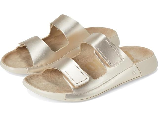 (取寄) エコー レディース コズモ トゥー バンド スライド サンダル ECCO women Cozmo Two Band Slide Sandal Pure White Gold llic