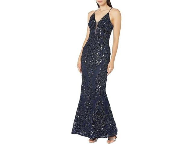 (取寄) ベッツィアンドアダム レディース ロング シークインズ プレースメント イリュージョン Betsy & Adam women Long Sequins Placement Illusion Navyの通販は