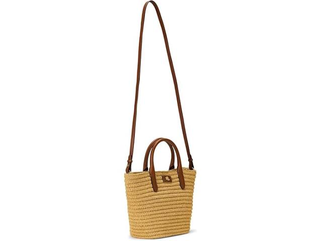 (取寄) ローレン ラルフローレン レディース ウーブン ストロー ミディアム ブリー トート バッグ Lauren Ralph Lauren women Woven Straw Medium Brie Tote Bag Natural/Lauren Tan