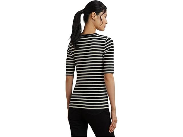 (取寄) ローレン ラルフローレン レディース ストライプド エルボー-スリーブ ヘンリー トップ Lauren Ralph Lauren women Striped Elbow-sleeve Henley Top Birch Tan/Mascarpone Cream 取寄) ローレン ラルフローレン レディース ストライプド エルボー