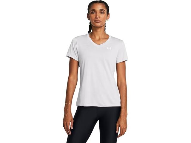 (取寄) アンダーアーマー レディース テック ショート スリーブ V-ネック ツイスト Under Armour women Tech Short Sleeve V-Neck Twist Halo Gray/White/White