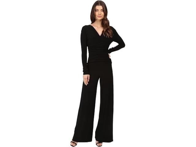 (取寄) ノーマ カマリ レディース V-ネック ロング スリーブ シャード ウェスト ジャンプスーツ Norma Kamali women V-Neck Long Sleeve Shirred Waist Jumpsuit Black