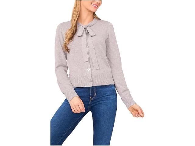 (取寄) シーシー レディース タイ ネック カーディガン CeCe women Tie Neck Cardigan Light Heather Grey