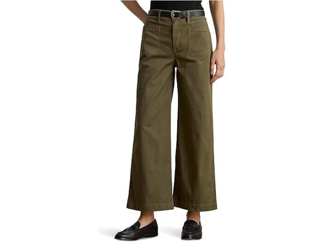 (取寄) ローレン ラルフローレン レディース ストレッチ チノ ワイド-レッグ クロップド パンツ Lauren Ralph Lauren women Stretch Chino Wide-Leg Cropped Pants Botanic Olive