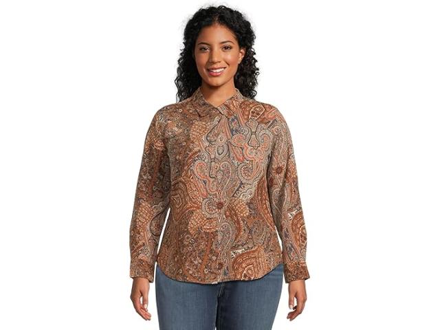 (取寄) ローレン ラルフローレン レディース プラス サイズ クラシック フィット ペイズリー クレープ シャツ Lauren Ralph Lauren women Plus Size Classic Fit Paisley Crepe Shirt Cream Multi