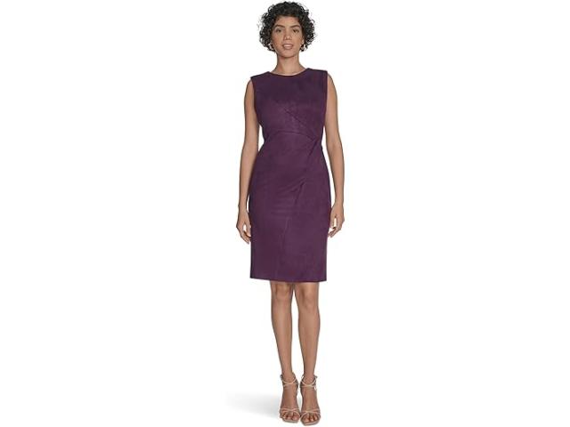 (取寄) カルバンクライン レディース スリーブレス スエード シィース   women Sleeveless Suede Sheath Aubergine
