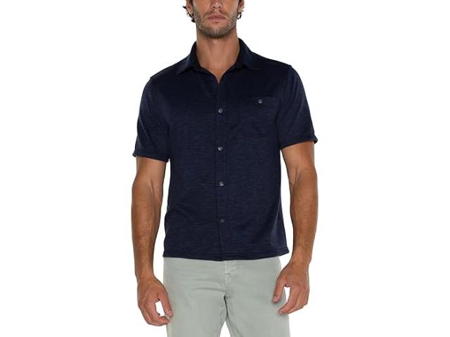 (取寄) リバプールロサンゼルス メンズ フレンチ テリー ショート スリーブ ボタン アップ シャツ Liverpool Los Angeles men French Terry Short Sleeve Button Up Shirt Navy Blue Multi