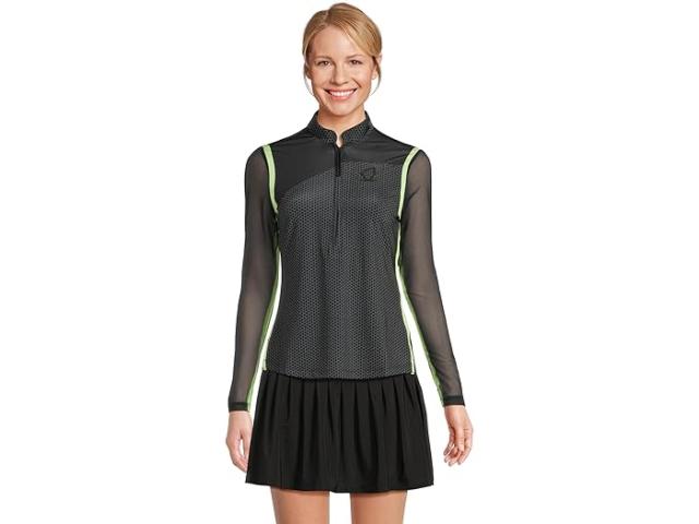 (取寄) ジェイミー サドック レディース ロング スリーブ ハニー コーム 1/4 ジップ トップ Jamie Sadock women Long Sleeve Honey Comb 1/4 Zip Top Black Lime