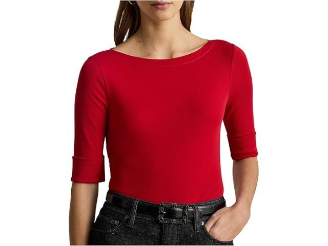 (取寄) ローレン ラルフローレン レディース ストレッチ コットン ボートネック ティー Lauren Ralph Lauren women Stretch Cotton Boatneck Tee Ralph Red