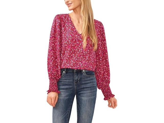 (取寄) シーシー レディース ハート ロング スリーブ V-ネック ブラウザ CeCe women Heart Long Sleeve V-Neck Blouse Rich Blackの通販は