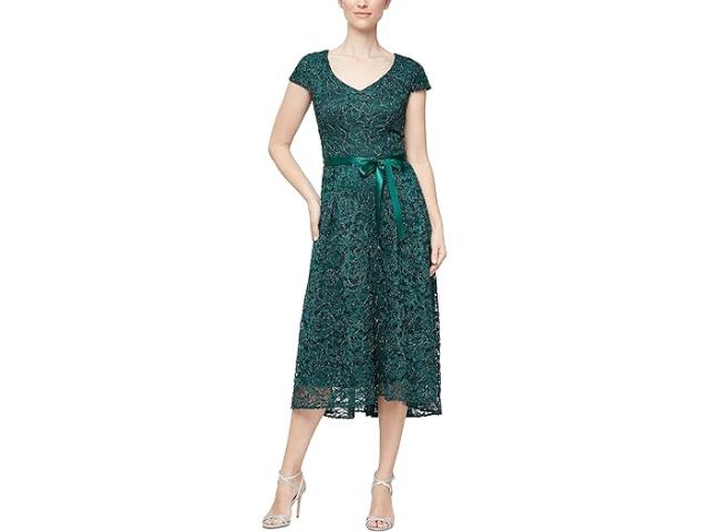 (取寄) アレックス イブニングス レディース ハイロ— パーティー ドレス ウィズ キャップ スリーブ Alex Evenings women Alex Evenings High-Low Party Dress with Cap Sleeves Hunter Greenの通販は