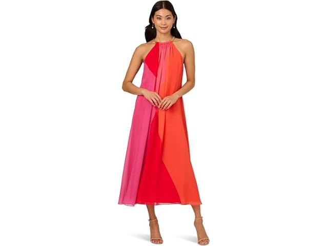 (取寄) アドリアナ パぺル レディース カラー ブロック シフォン ドレス Adrianna Papell women Color Block Chiffon Dress Red Multi
