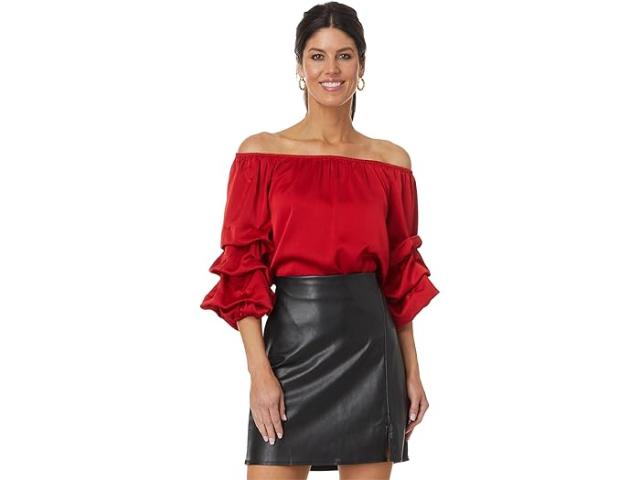 (取寄) ヴィンスカムート レディース オフ-ザ-ショルダー バブル スリーブ ブラウザ Vince Camuto women Off-the-Shoulder Bubble Sleeve Blouse Ultra Redの通販は