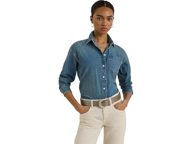 (取寄) ローレン ラルフローレン レディース リラックスド-フィット フィット デニム シャツ Lauren Ralph Lauren women Relaxed Fit Denim Shirt Autumn Blue Washの通販は