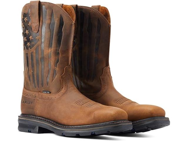(取寄) アリアット メンズ シェラ ショック シールド パトリオット スティール トゥ ワーク ブーツ Ariat men Sierra Shock Shield Patriot Steel Toe Work Boot Distressed Brown