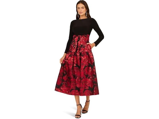 (取寄) アドリアナ パぺル レディース コンボ フローラル ジャカード ドレス Adrianna Papell women Combo Floral Jacquard Dress Black/Red