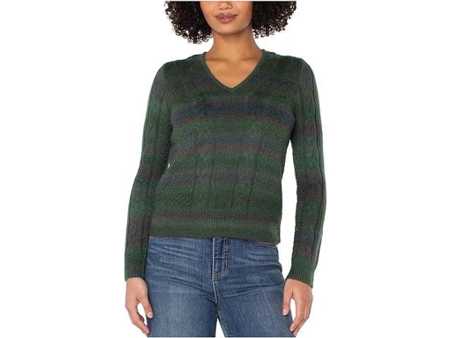 (取寄) リバプールロサンゼルス レディース ロング スリーブ ドロップ ショルダー V-ネック セーター Liverpool Los Angeles women Long Sleeve Drop Shoulder V-neck Sweater Emerald Multi Spacedye