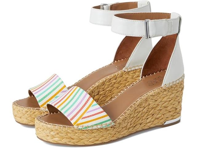 (取寄) フランコ サルト レディース クレメンス ラフィア エスパドリーユ ウェッジ ヒール サンダル Franco Sarto women Clemens Raffia Espadrille Wedge Heel Sandals White Rainbow Stripe