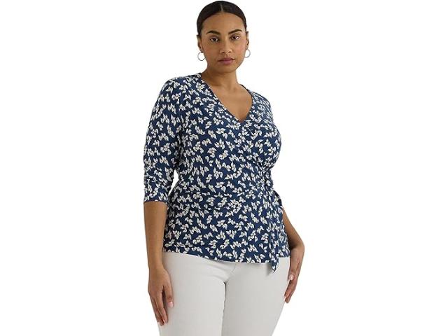 (取寄) ローレン ラルフローレン レディース プラス-サイズ フローラル ストレッチ ジャージ トップ Lauren Ralph Lauren women Plus-Size Floral Stretch Jersey Top Blue/Creamの通販は