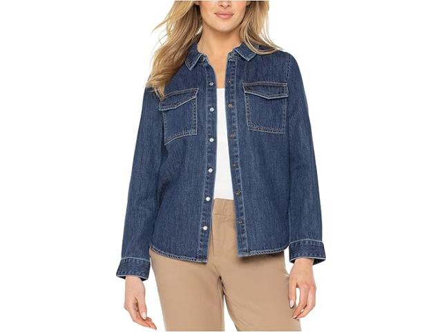 (取寄) リバプールロサンゼルス レディース デニム ボタン ダウン ロング スリーブ シャツ ウィズ ポケッツ Liverpool Los Angeles women Denim Button Down Long Sleeve Shirt With Pockets North Shore