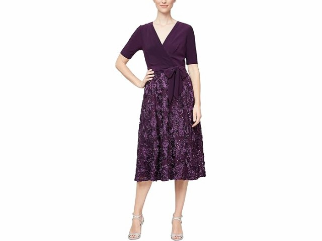 (取寄) アレックス イブニングス レディース ドレス ウィズ ロゼット レース Alex Evenings women Alex Evenings Tea-Length Dress with の通販は