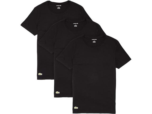 (取寄) ラコステ メンズ 3-パック クルー ネック レギュラー フィット エッセンシャル Tシャツ Lacoste men 3-Pack Crew Neck Regular Fit Essential T-Shirt Black