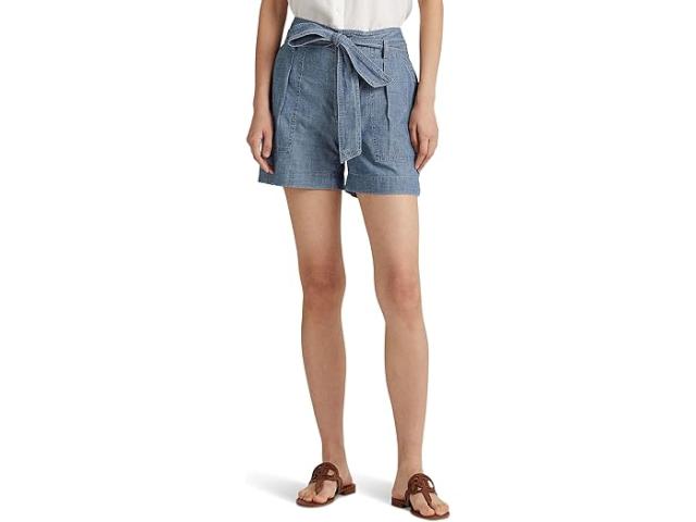 (取寄) ローレン ラルフローレン レディース ベルテッド シャンブレー ショーツ Lauren Ralph Lauren women Belted Chambray Shorts Beryl Blue Washの通販は