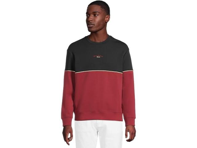 (取寄) アルマーニエクスチェンジ メンズ スクリプト ロゴ プルオーバー カラーブロック スウェットシャツ Armani Exchange men Script Logo Pullover Colorblock Sweatshirt Deep Navy/Pomegranat