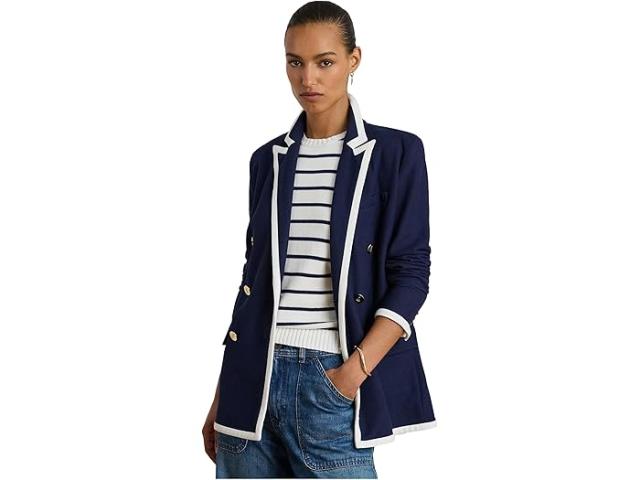 (取寄) ローレン ラルフローレン レディース ツートーン ダブルブレスト ピケ ブレーザー Lauren Ralph Lauren women Two-Tone Double-Breasted Pique Blazer Refined Navy/White