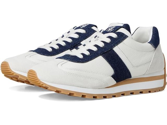 (取寄) ローレン ラルフローレン レディース ダニー レザー アンド スエード スニーカー Lauren Ralph Lauren women Dani Denim-Trim Leather & Suede Sneakers  White/Bianco/Vayra Wash/ White