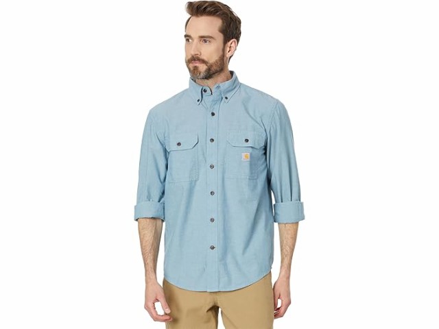 (取寄) カーハート メンズ ルーズ フィット ミッドウエイト シャンブレー ロング スリーブ シャツ Carhartt men Loose Fit Midweight Chambray Long Sleeve Shirt Blue Chambrayの通販は