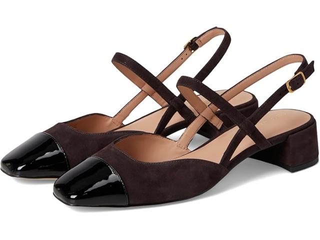 (取寄) コールハーン レディース ブロック ヒール スリングス Cole Haan women Pella Block Heel Slings Dark Chocolate Suede/Black Pat Leather
