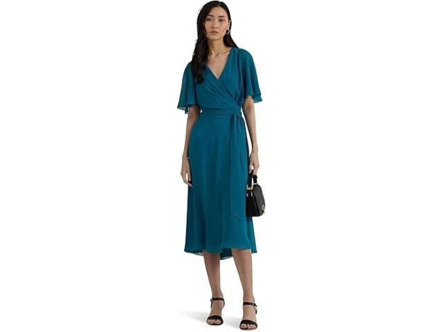 (取寄) ローレン ラルフローレン レディース ベルテッド ジョーゼット ドレス Lauren Ralph Lauren women Belted ette Dress Turquoise Sky
