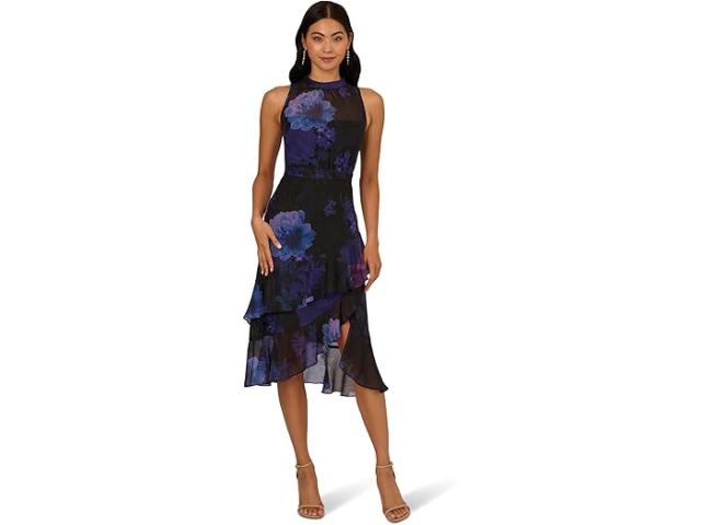 (取寄) アドリアナ パぺル レディース ホルター グリッター ミディ ドレス Adrianna Papell women Halter Glitter Midi Dress Black Multi