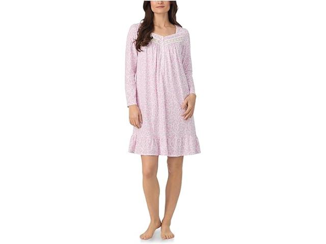 (取寄) アイリーン ウエスト レディース コットン ニット ロング スリーブ ショート ナイトガウン Eileen West women Cotton Knit Long Sleeve Short Nightgown Pink Ground Rosebud