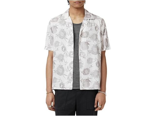 (取寄) ジョン バルベイトス メンズ ダン キャンプ カラー シャツ イン トールン プリント John Varvatos men Dan Camp Collar Shirt In Thorn Print W792F25 White