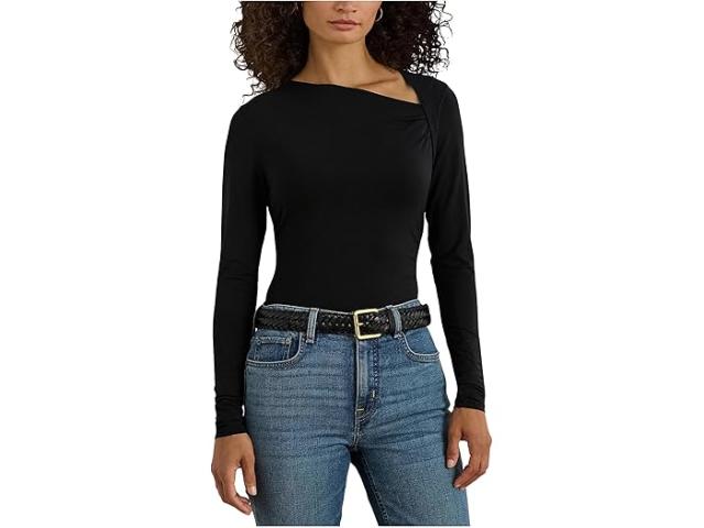 (取寄) ローレン ラルフローレン レディース ストレッチ ジャージ アシンメトリカル トップ Lauren Ralph Lauren women Stretch Jersey Asymmetrical Top Black