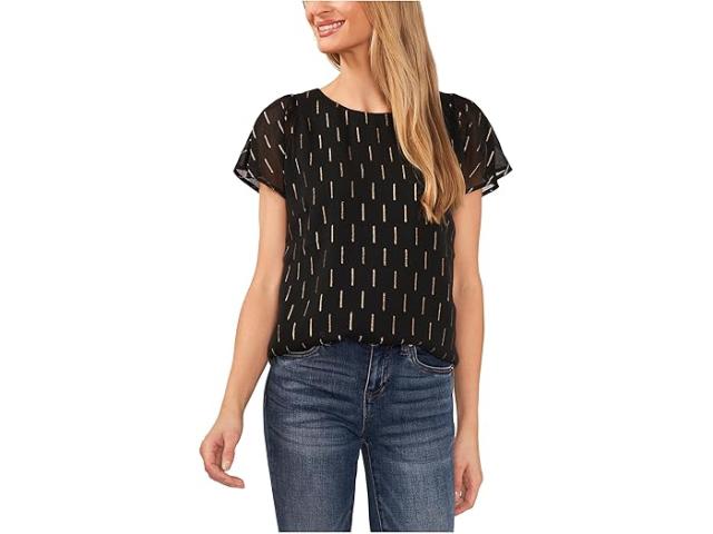 (取寄) シーシー レディース フラッター スリーブ クルー ネック トップ CeCe women Flutter Sleeve Crew Neck Top Rich Black