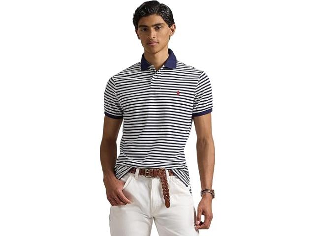 (取寄) ラルフローレン メンズ クラシック フィット ストライプド メッシュ ポロ シャツ Polo Ralph Lauren men Classic Fit Striped Mesh Polo Shirt Deckwash White/Newport Navyの通販は 25,284円
