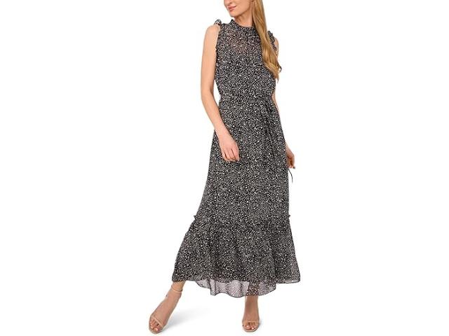 (取寄) シーシー レディース ラッフル タイ ウェスト ミディ ドレス CeCe women Ruffle Tie Waist Midi Dress Rich Black