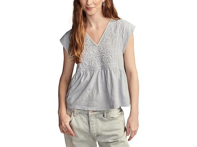(取寄) ラッキーブランド レディース エンブロイダー ベイビー ドール トップ Lucky Brand women Lucky Brand Embroidered Baby Doll Top Zen Blueの通販は