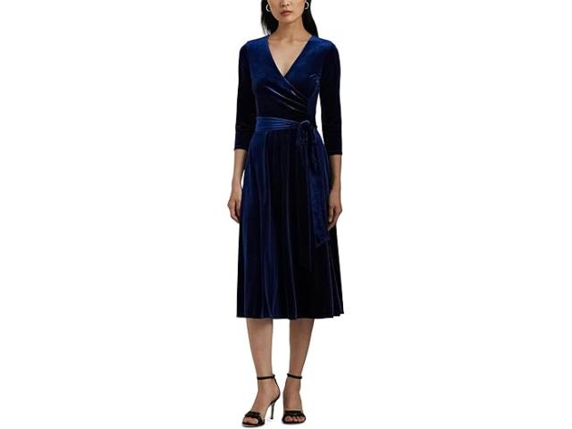 (取寄) ローレン ラルフローレン レディース サープリス ベルネット ドレス Lauren Ralph Lauren women Surplice Velvet Dress Luxe Navy Velvet