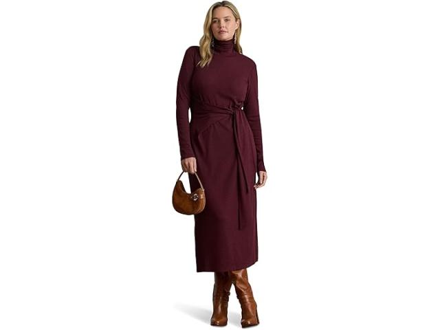 (取寄) ローレン ラルフローレン レディース プラス サイズ タイフロント タートルネック ドレス Lauren Ralph Lauren women Plus Size Tie-Front Turtleneck Dress Dark Garnet
