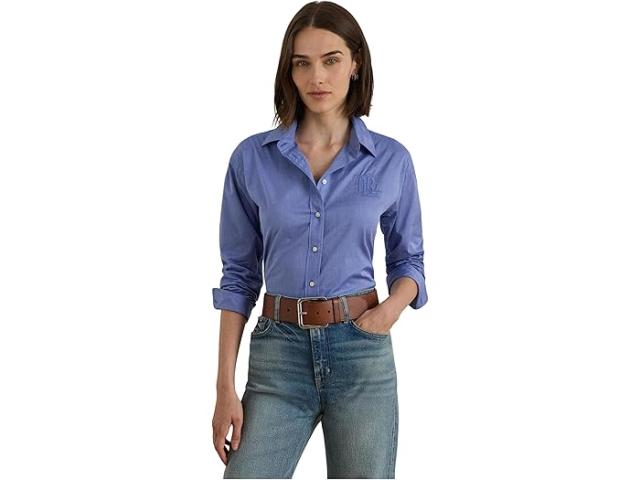 (取寄) ローレン ラルフローレン レディース リラックスド-フィット フィット コットン シャツ Lauren Ralph Lauren women Relaxed Fit Cotton Shirt Blue