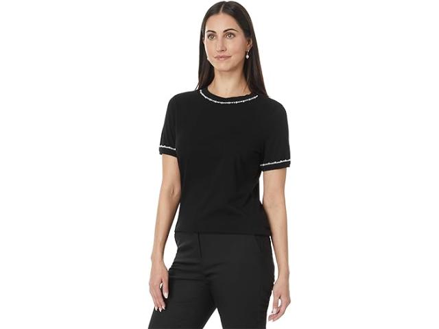 (取寄) シーシー レディース ボクシー ティー クルー ネック トップ W/ パール トリム CeCe women CeCe Boxy Tee Crew Neck Top W/ Pearl Trim Rich Blackの通販は