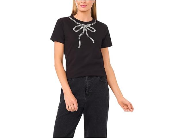 (取寄) シーシー レディース ボウ ジェム トリム T-シャツ CeCe women Bow Gem Trim T-shirt Rich Black