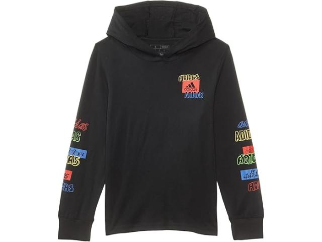 (取寄) アディダス キッズ ボーイズ フーデット リネージュ スタック ロング スリーブ ティー (ビッグ キッド) adidas Kids boys adidas Kids Hooded Lineage Stack Long Sleeve Tee (Big Kid) Adi Black w Multiの通販は