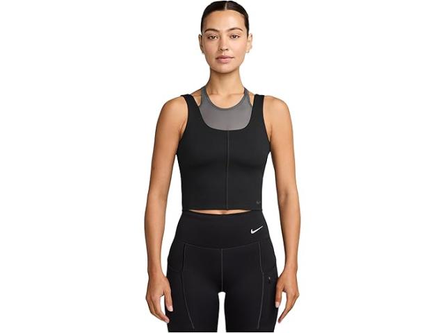 (取寄) ナイキ レディース ワン フィッティド ドライ-フィット クロップド タンク トップ Nike women One Fitted Dri-fit Cropped Tank Top Black/Dark Smoke Grey