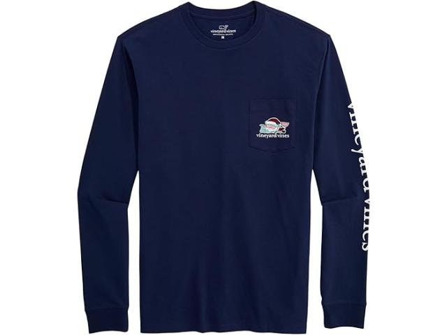 (取寄) ヴィンヤードヴァインズ メンズ サンタ ホエール リスト ロング スリーブ ポケット ティー Vineyard Vines men Santa Whale List Long Sleeve Pocket Tee Nautical Navy